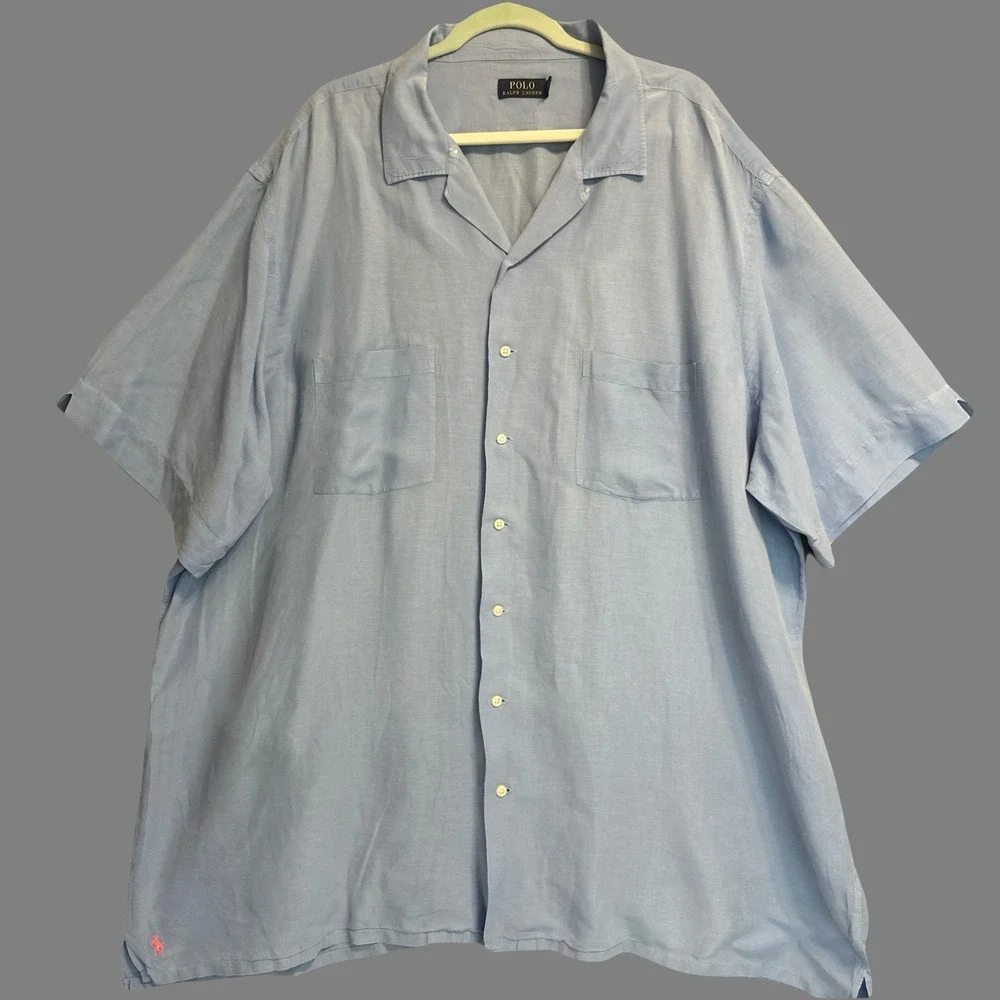 Polo Ralph Lauren Linen Silk Camp Shirt Loop Collar Big & Tall 3XLT Blue *read